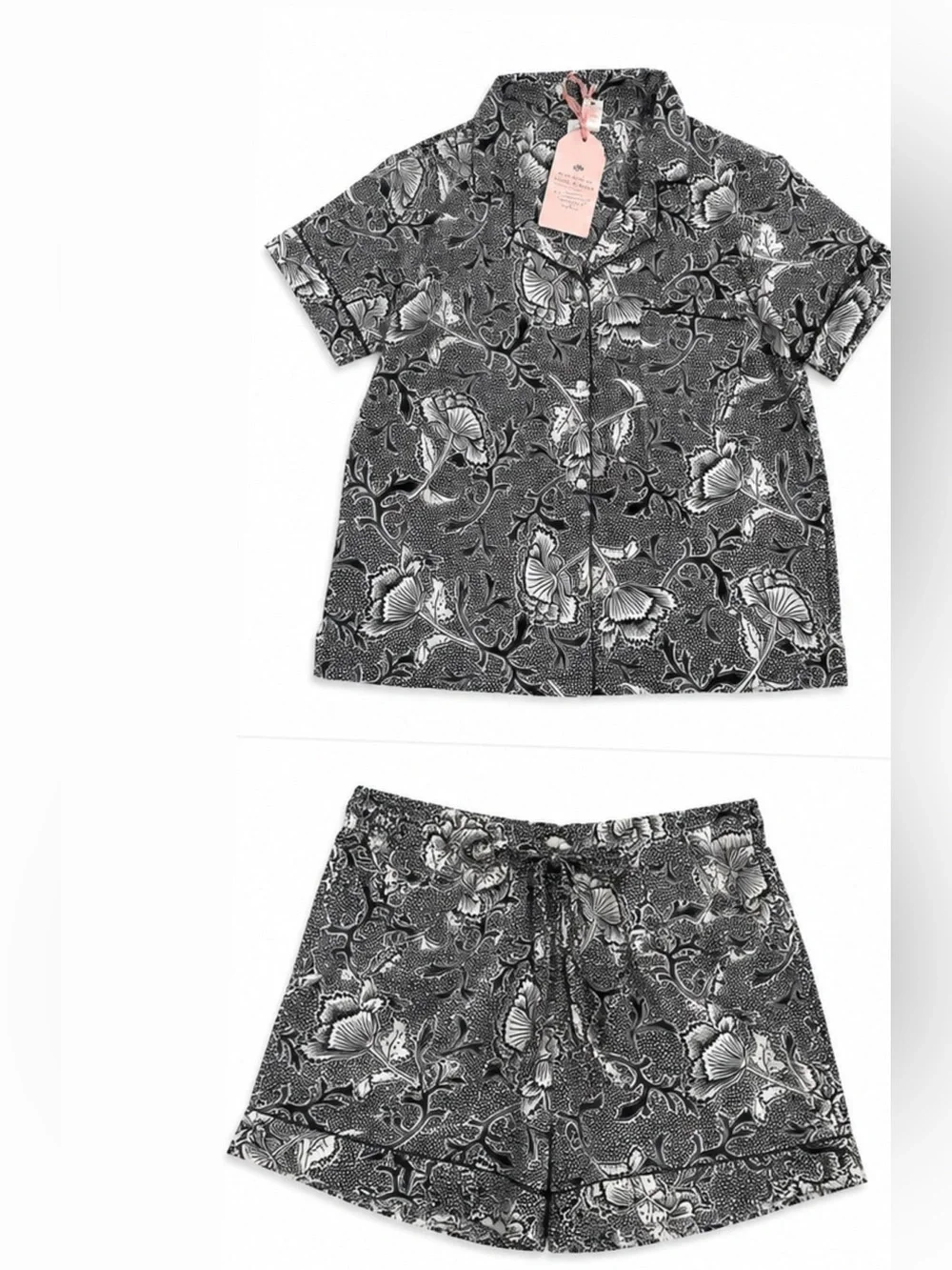 Rachel ashwell floral pajama lounge set black white size m nwt